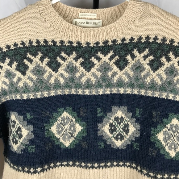 VTG BANANA REPUBLIC Mens Handknit Wool Sweater - Picture 2 of 4